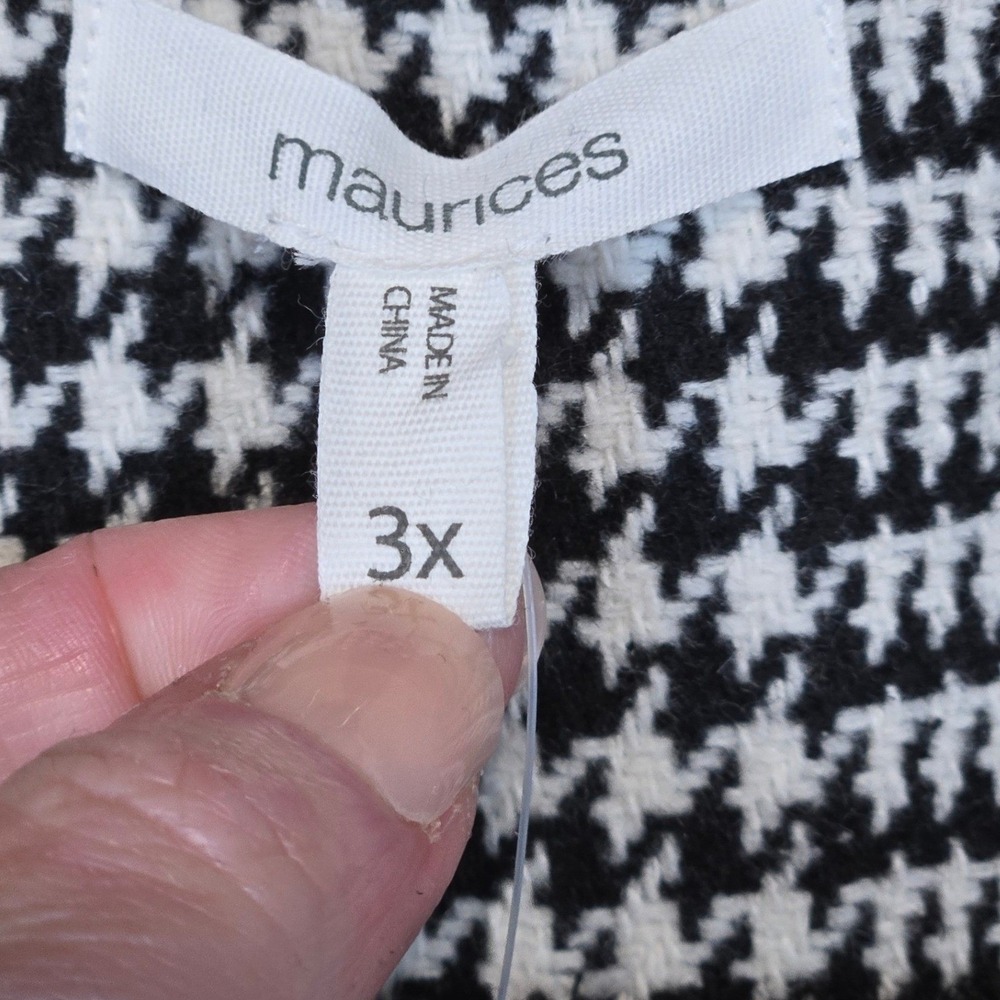 Maurices Black White Houndstooth Plaid Blazer Coatigan Jacket Plus Size‎ 3X - Picture 3 of 8